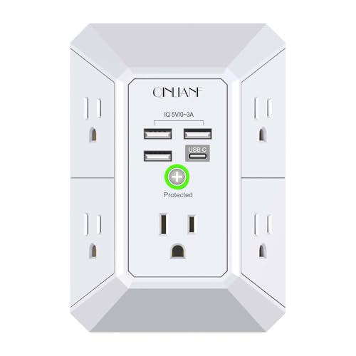 Wall Charger, Surge Protector, QINLIANF 5 Outlet Extender with 4 ...
